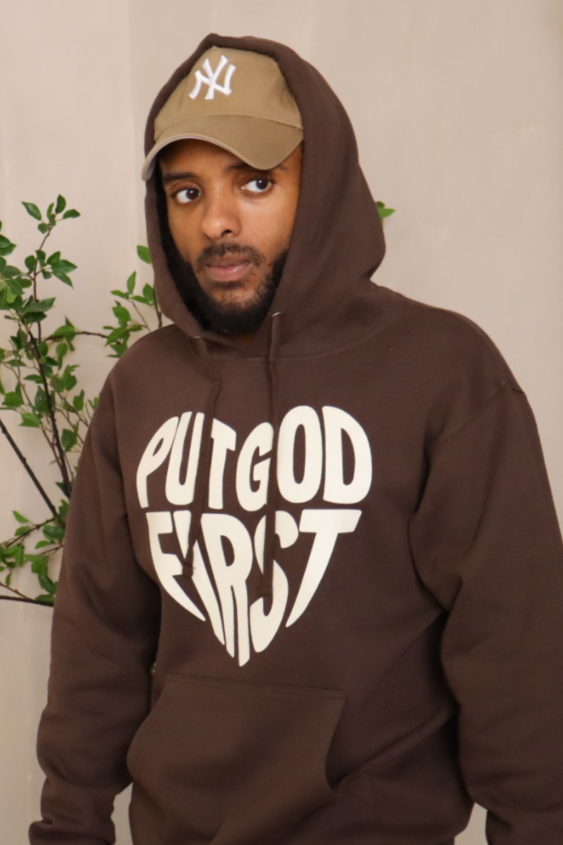 PUT GOD FIRST BROWN HOODIE