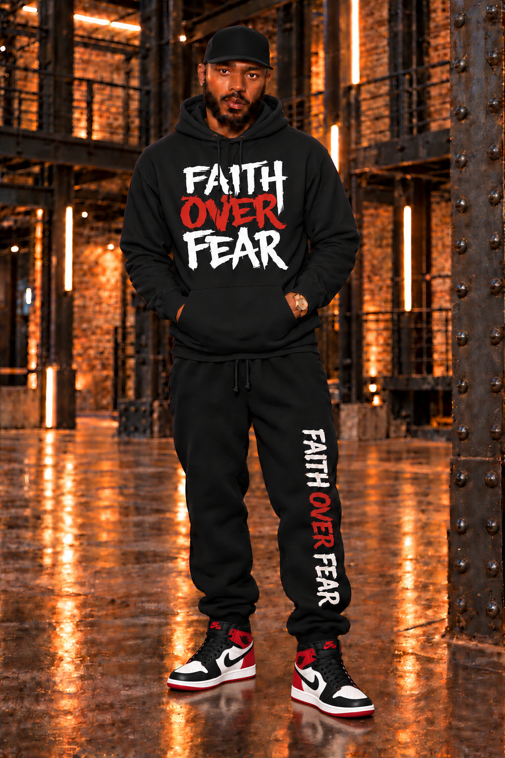FAITH OVE FEAR BLACK HOODIE SWEATSUIT