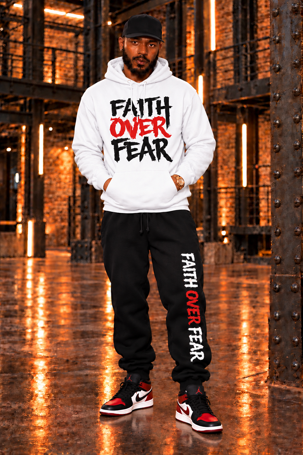 FAITH OVER FEAR WHITE/ BLACK HOODIE SWEATSUIT