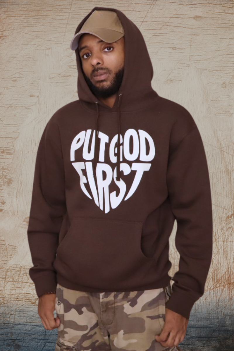 PUT GOD FIRST BROWN HOODIE