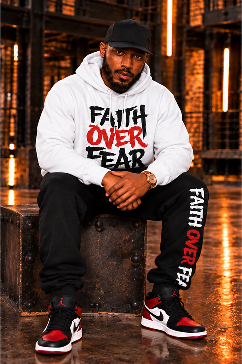 FAITH OVER FEAR WHITE/ BLACK HOODIE SWEATSUIT