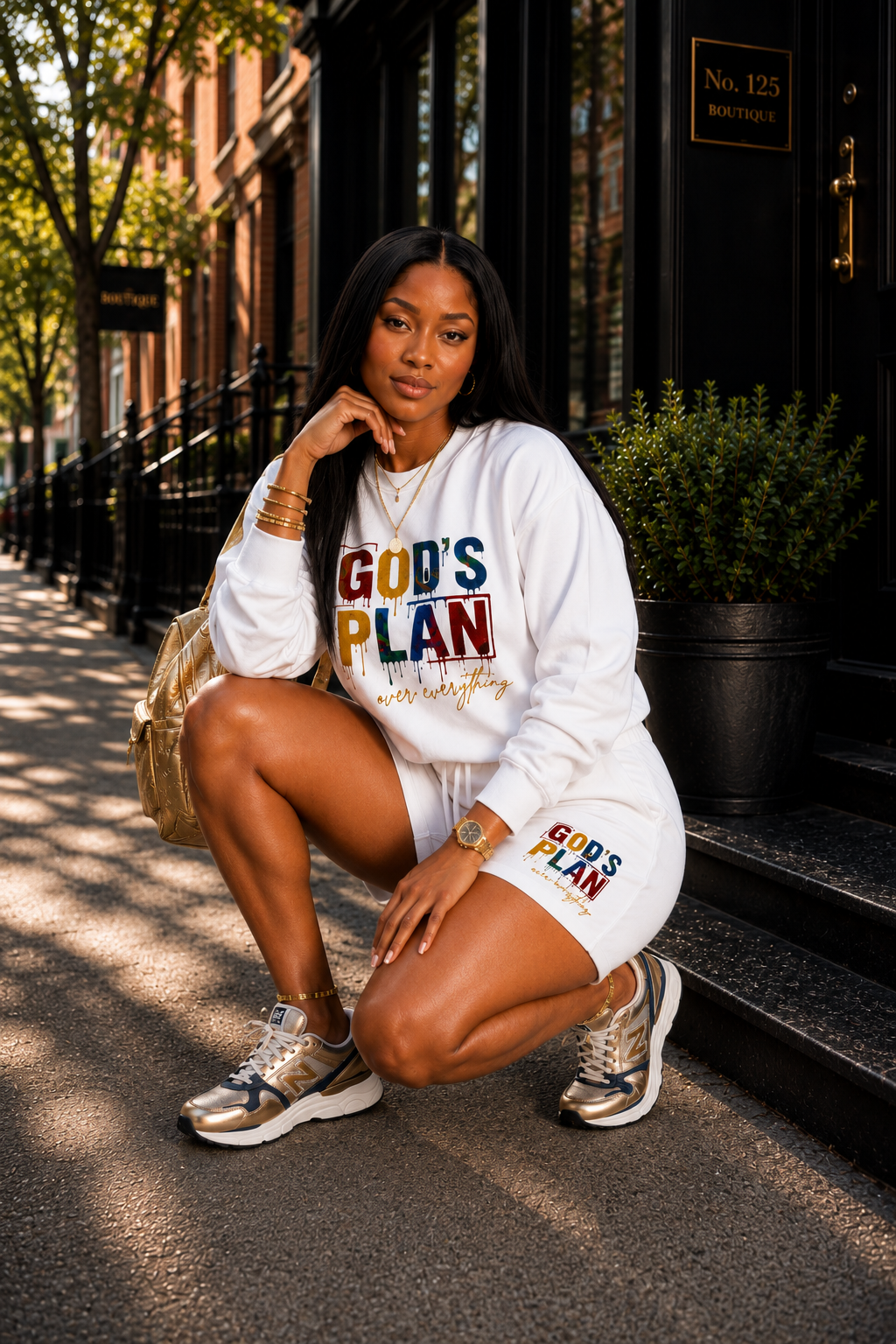 GOD'S PLAN OVER EVERYTHING WHITE LONG SLEEVE SHORT SET