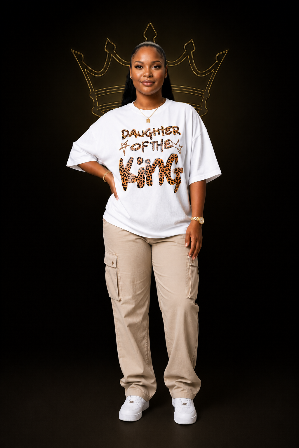 DAUGHTER OF THE KING WHITE LEOPARD TEE