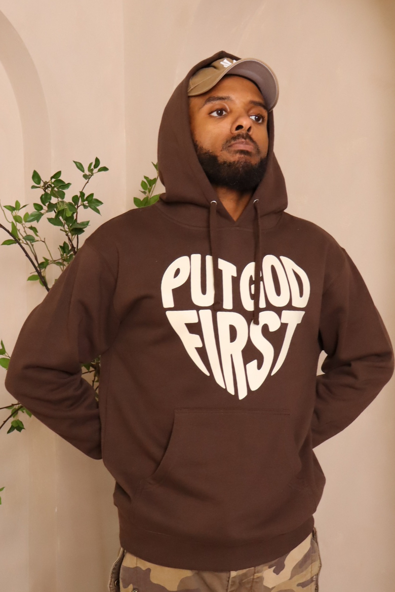PUT GOD FIRST BROWN HOODIE