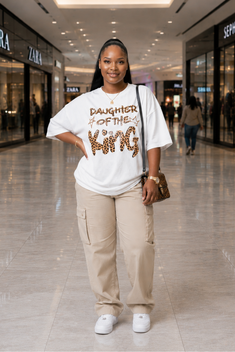 DAUGHTER OF THE KING WHITE LEOPARD TEE