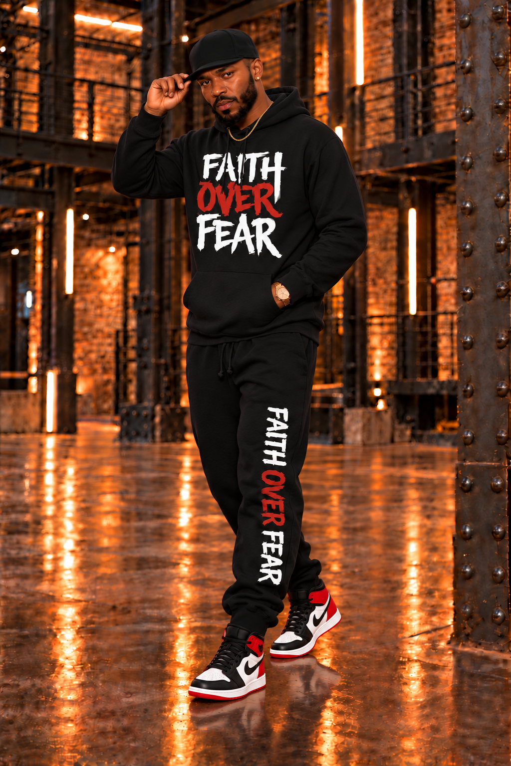 FAITH OVE FEAR BLACK HOODIE SWEATSUIT