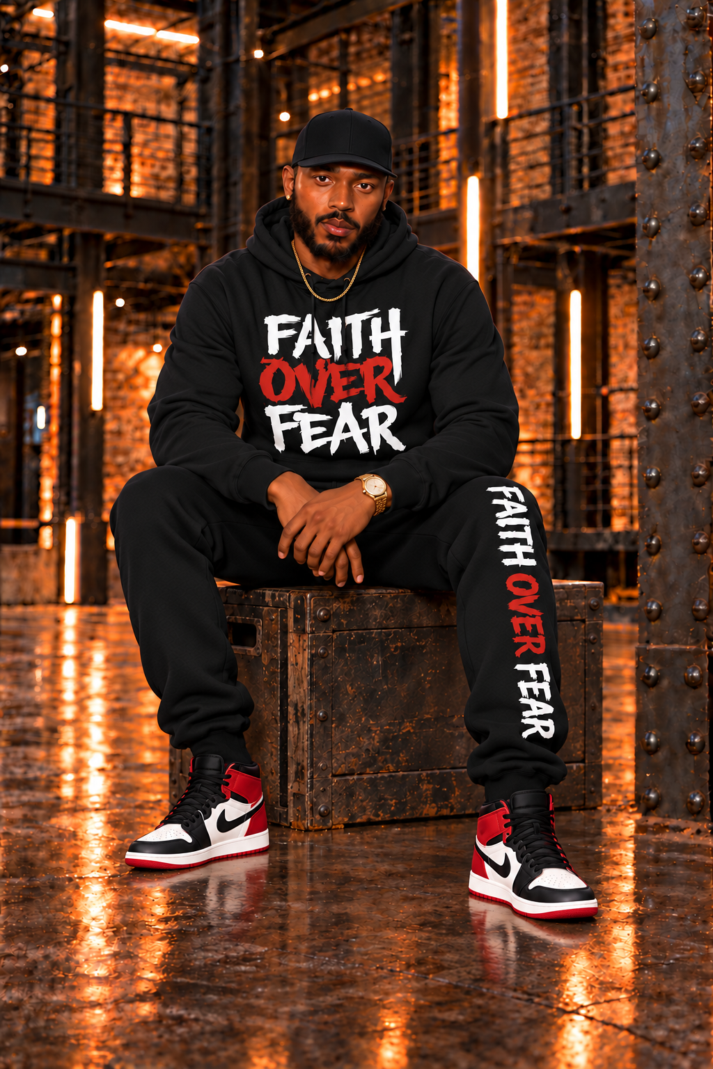 FAITH OVE FEAR BLACK HOODIE SWEATSUIT