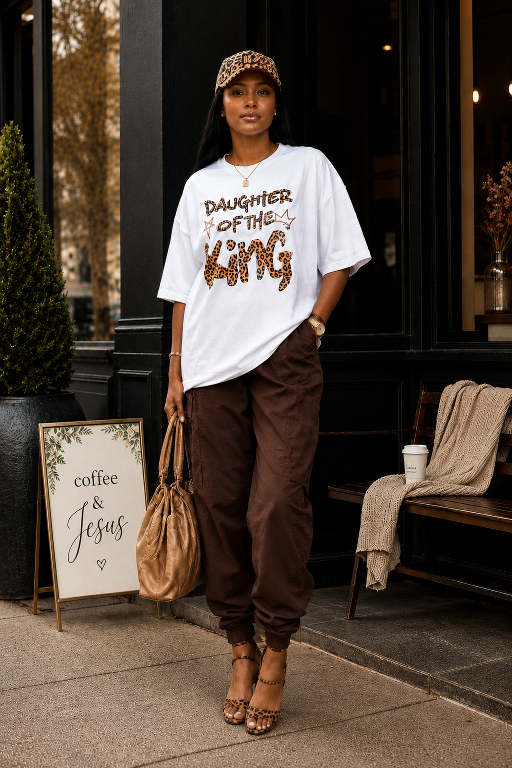 DAUGHTER OF THE KING WHITE LEOPARD TEE