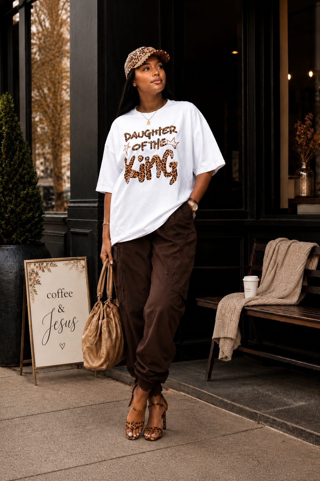 DAUGHTER OF THE KING WHITE LEOPARD TEE