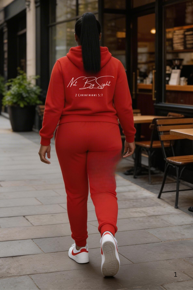 WALK BY FAITH RED HOODIE SET    (Zebra Edition)