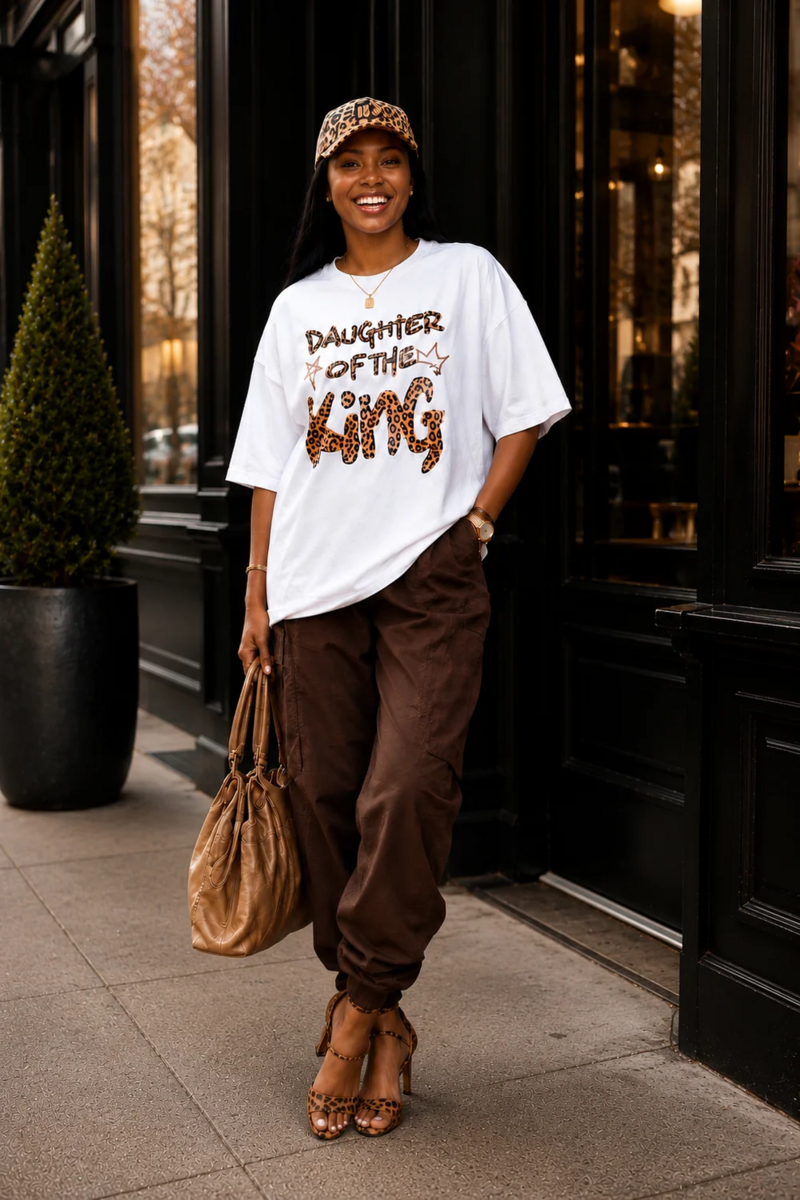 DAUGHTER OF THE KING WHITE LEOPARD TEE