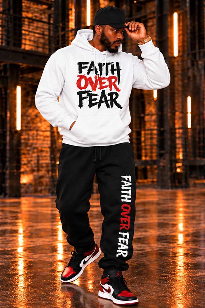 FAITH OVER FEAR WHITE/ BLACK HOODIE SWEATSUIT