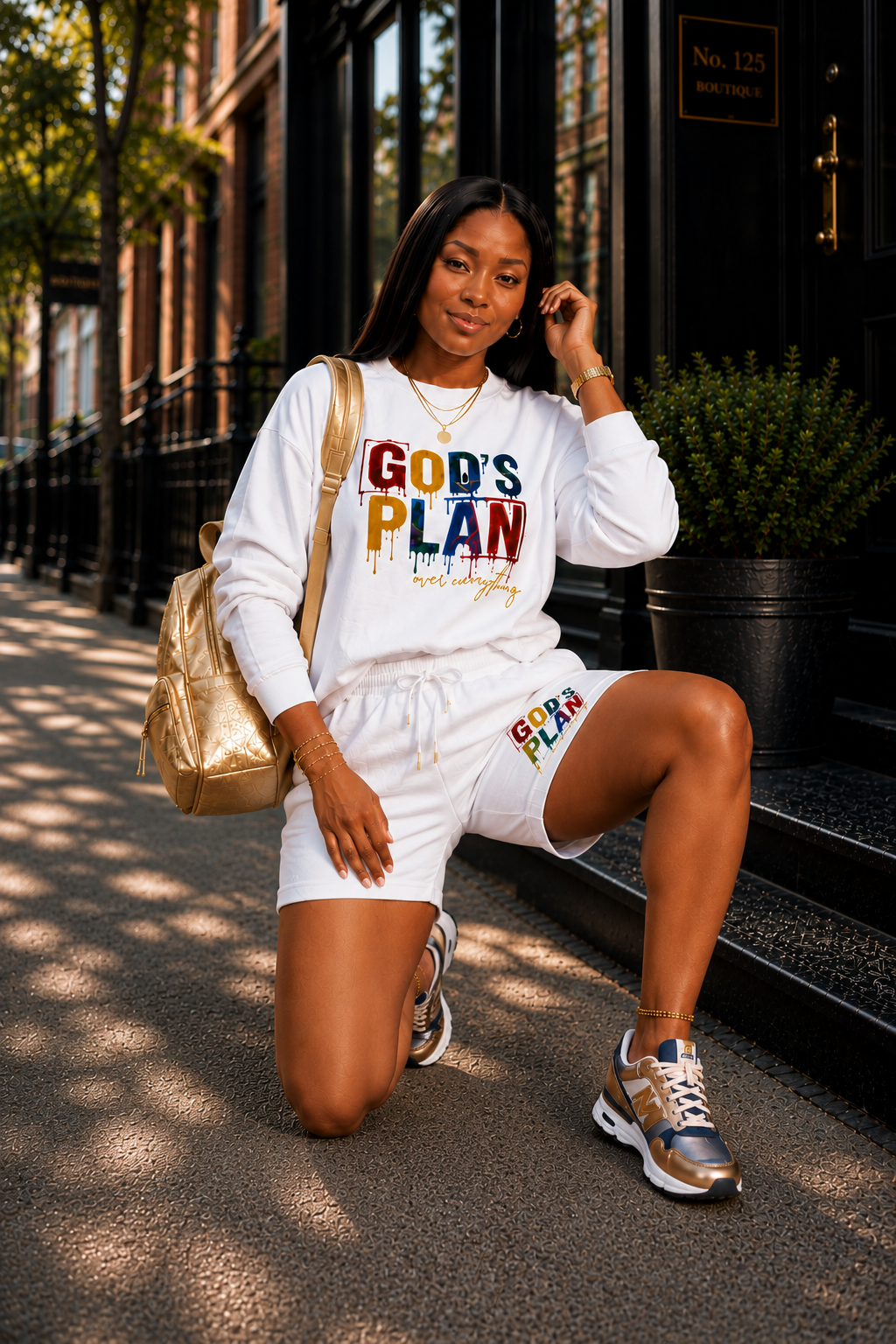 GOD'S PLAN OVER EVERYTHING WHITE LONG SLEEVE SHORT SET
