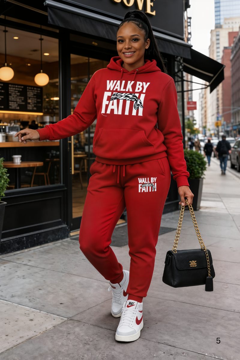 WALK BY FAITH RED HOODIE SET    (Zebra Edition)